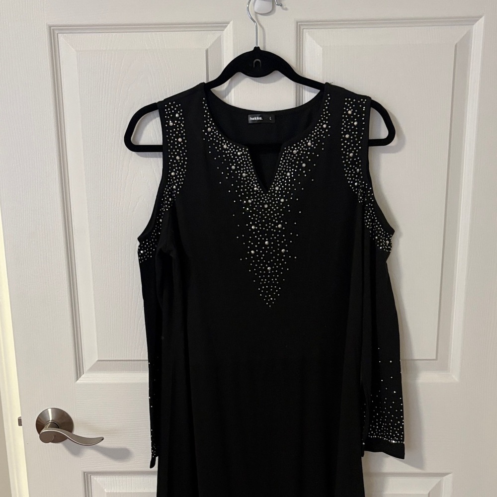 Black Embellished Cold-Shoulder Women's Dress